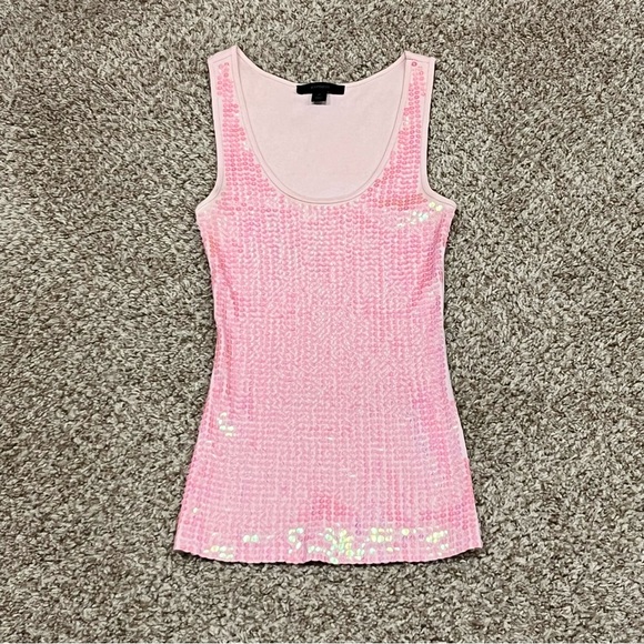 Vintage Y2K 2000s mcbling express pastel baby pink iridescent sequins tank top - Picture 1 of 8